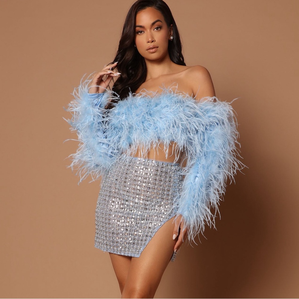 Feather top with embellished skirt set